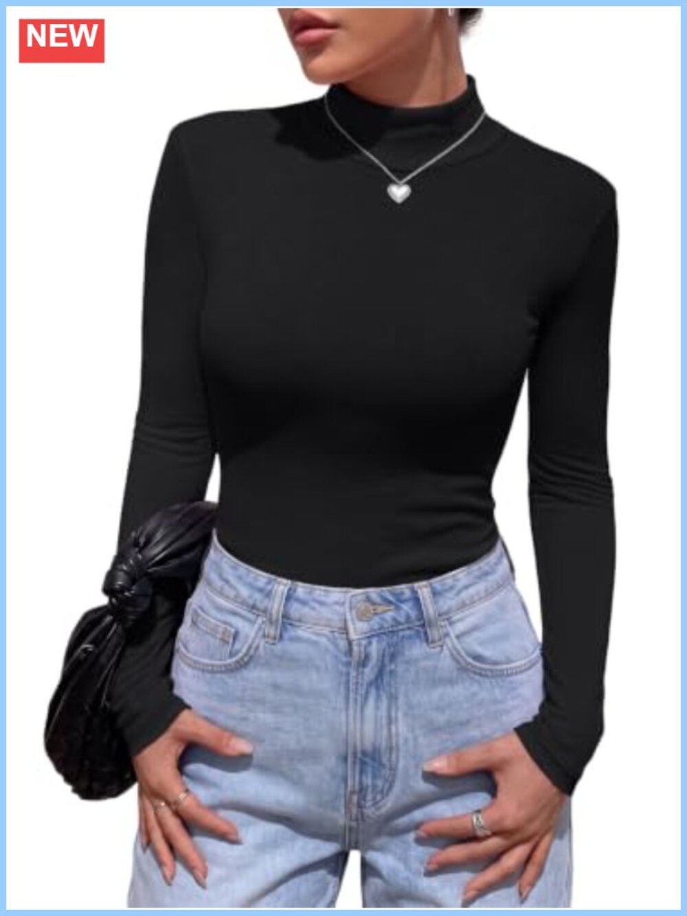Mock Turtleneck Long Sleeve Crop Top Stretch Knit Layering